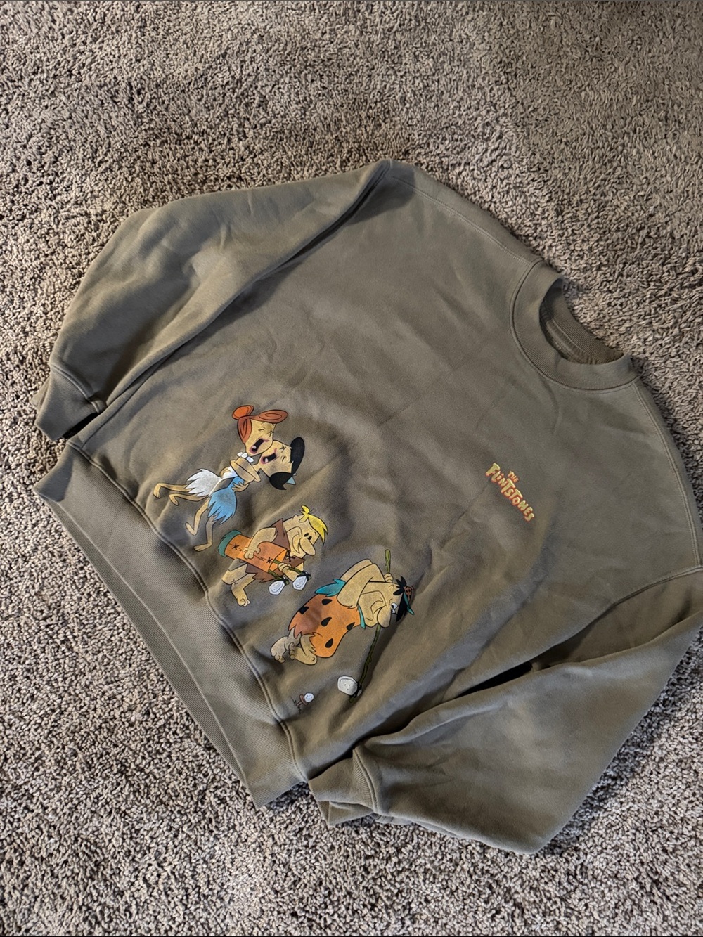 Hollister Olive Green The Flintstones Graphic Crewneck Sweatshirt